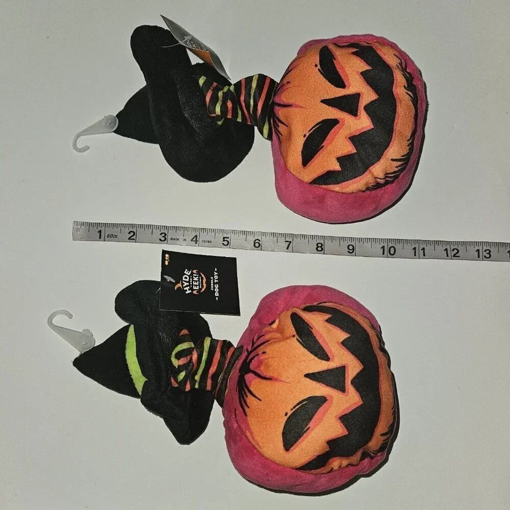 NWT 2 Halloween Dog Toys Lot Retro Bungee Pumpkin Plush Witch Hat Hyde & Eek